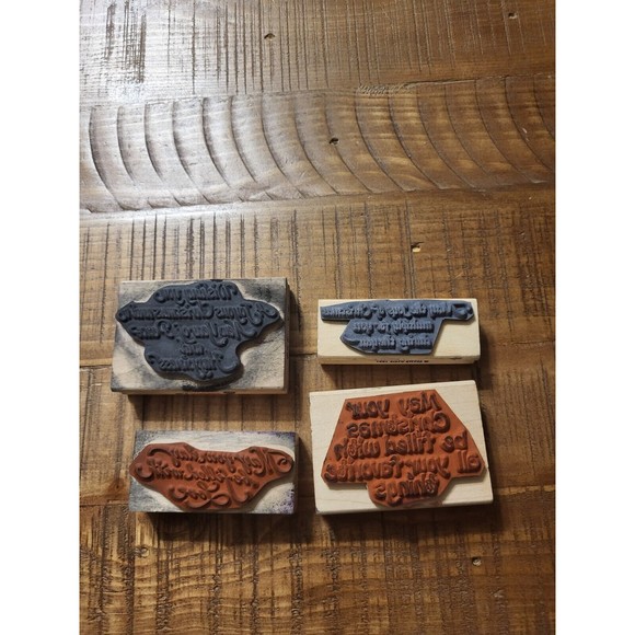 Lot of 4 Wood Mount Stamps Christmas Wishes New Year Holidays - Picture 3 of 4
